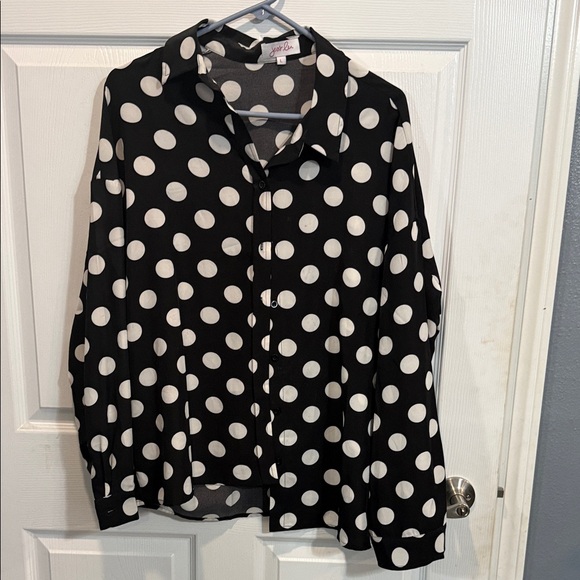 Jess Lea Tops - Black and White Polka Dot Blouse